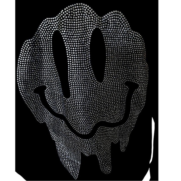 YOURS TRULY “FAKE SMILES” PHORA Fleece Hoodie Medium Black Silver Rhinestones - Picture 10 of 10